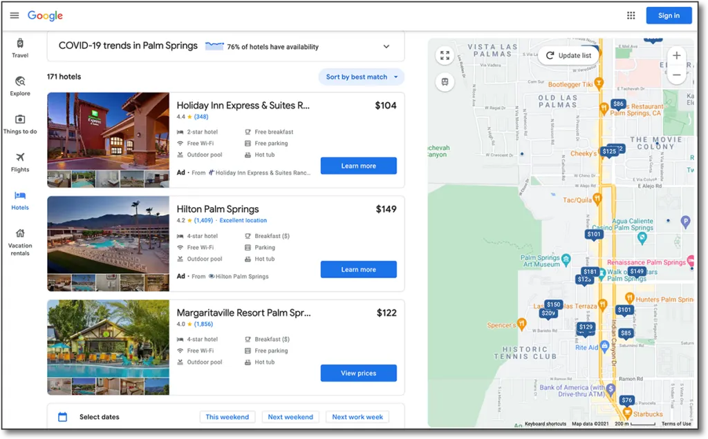 Google Travel Results