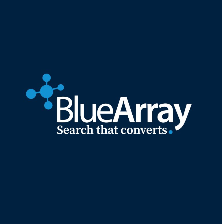 bluearray logo converts white alt 768x776
