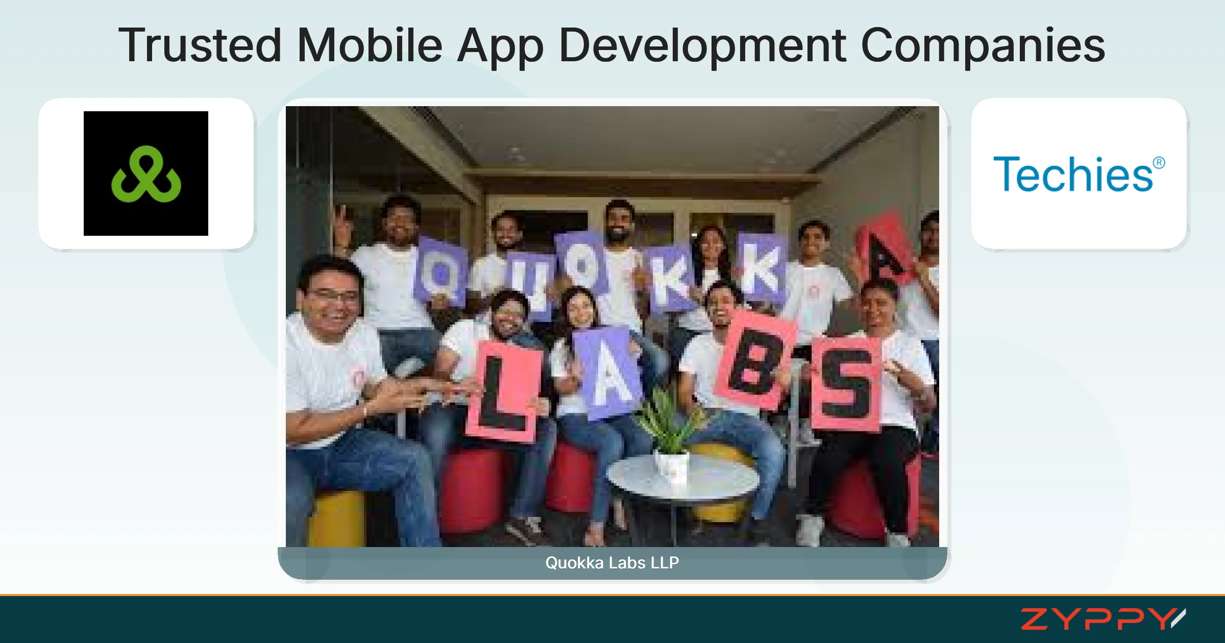 Trusted Mobile App Development Companies: Quokka Labs LLP, Techies India Inc., and others