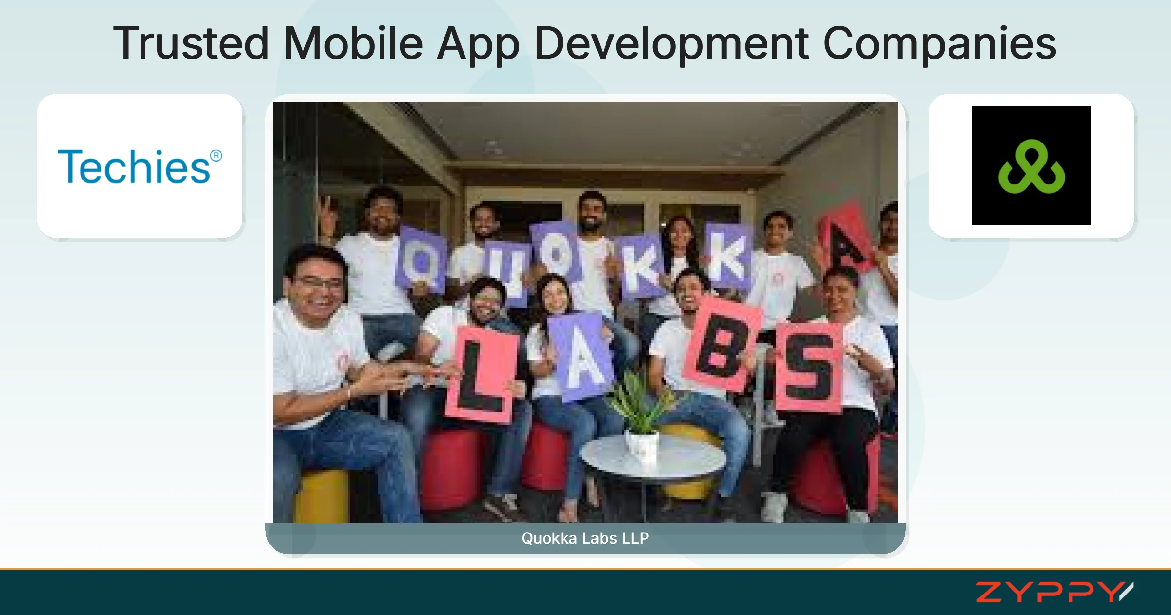 Trusted Mobile App Development Companies: Quokka Labs LLP, Techies India Inc., and others