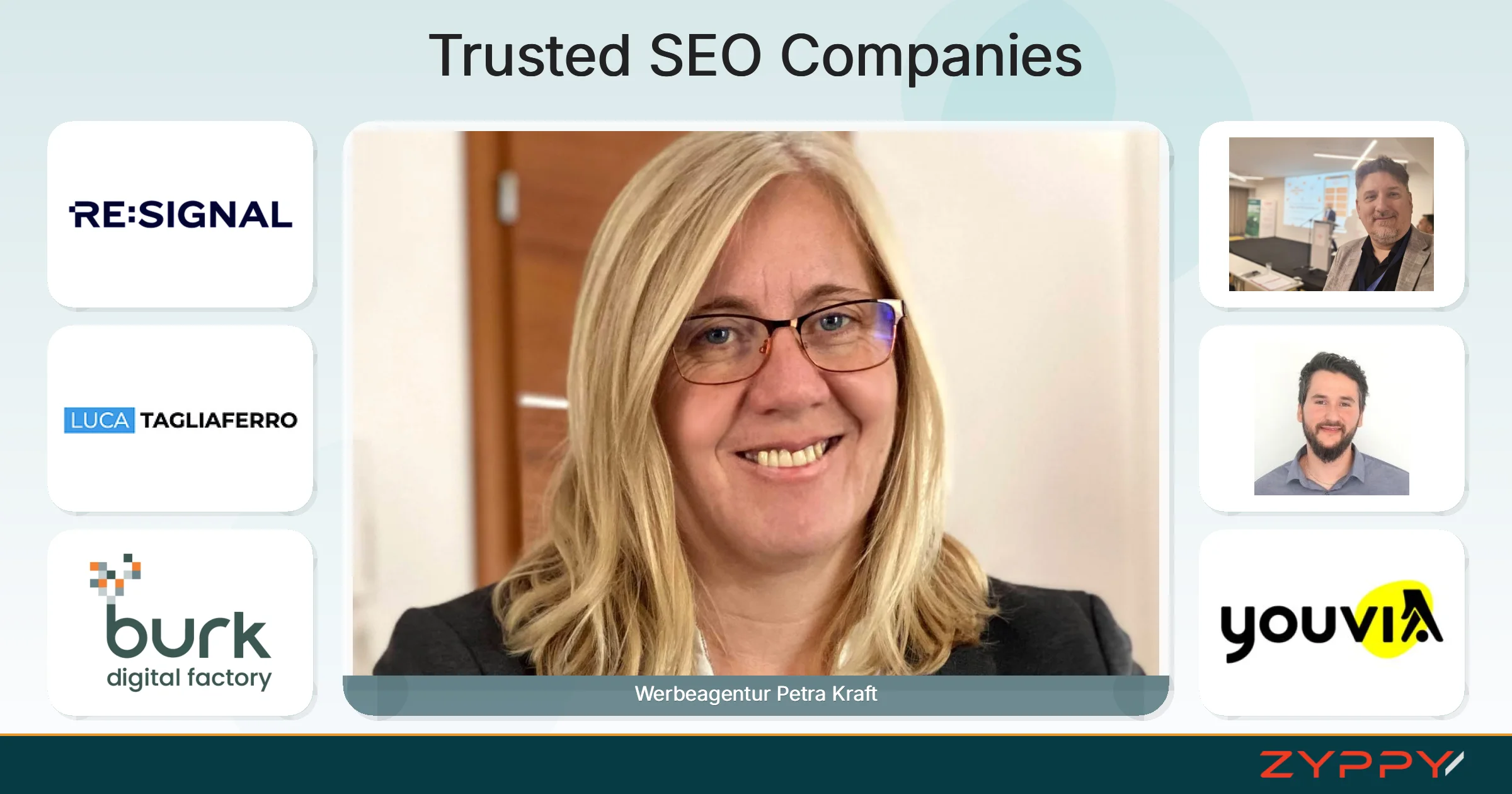 Trusted SEO Companies: Werbeagentur Petra Kraft, Luca Tagliaferro Consultancy, and others